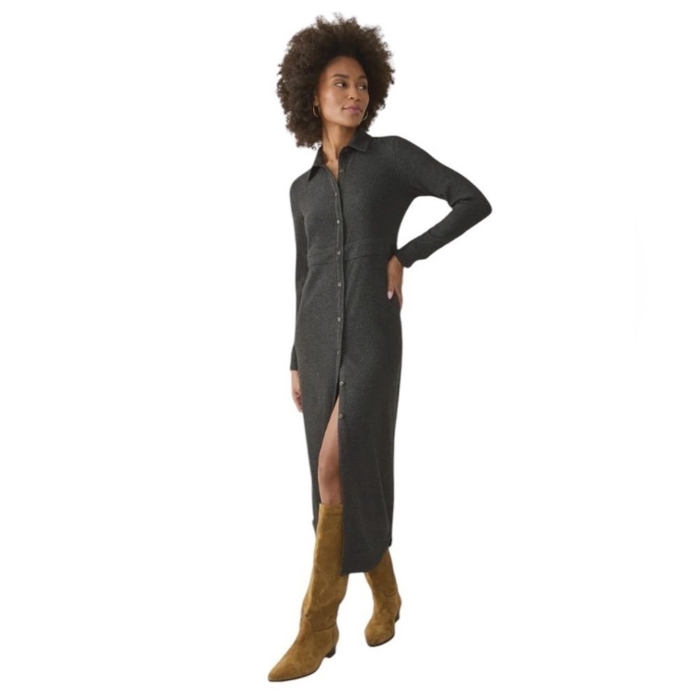 Faherty Legend sweater knit point collar Long Sleeve maxi Dress